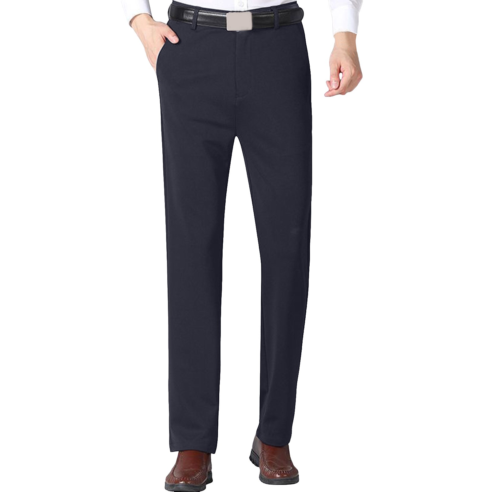 thumbnail image 1 of Pantalones largos informales para hombre: sin arrugas, con forro polar, poliéster, para todas las estaciones, informales/de negocios, tallas reales, tallas S-XXXL, fáciles de combinar con camisetas., 1 of 6